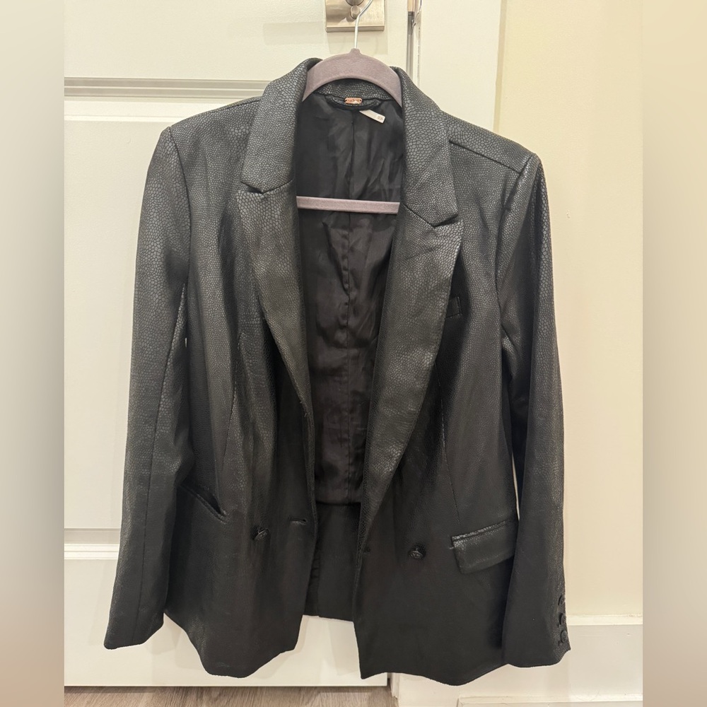 Free People Black Textured Blazer Jacket